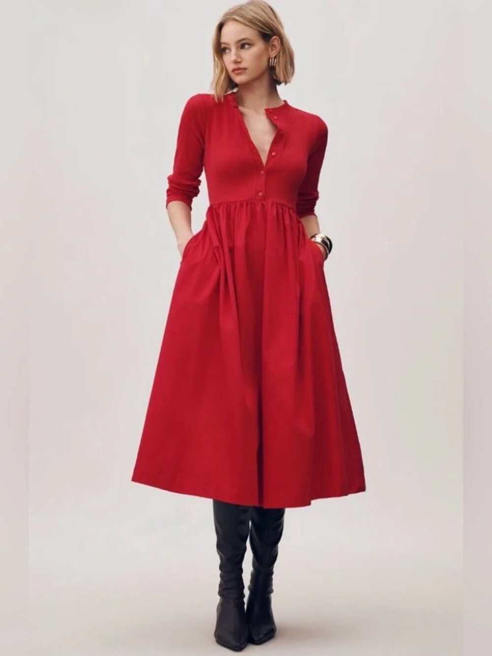 Anthropologie Long-Sleeve Twofer Cardigan Midi Dress